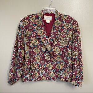 90's Over sized Silk Geometric Jacket Abstract art to wear burgundy